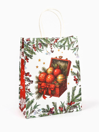 10576059 Пакет бумажный подарочный новогодний крафт "Подарки в Новый Год", 27 х 21 х 11 см