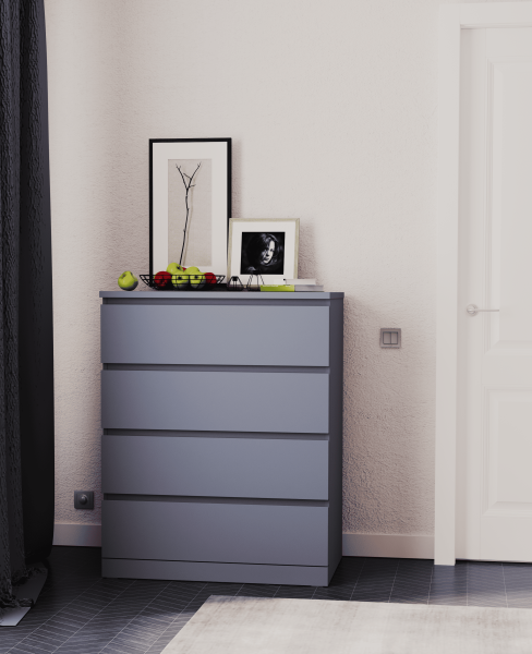 01064 Комод, 4 ящика, серый, 80x100x40 см