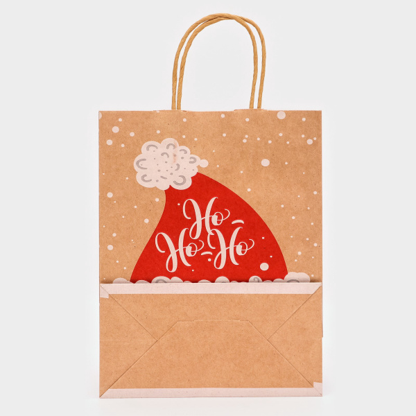 10500668 Пакет бумажный подарочный новогодний крафт "Дед Мороз", 27 х 21 х 11 см
