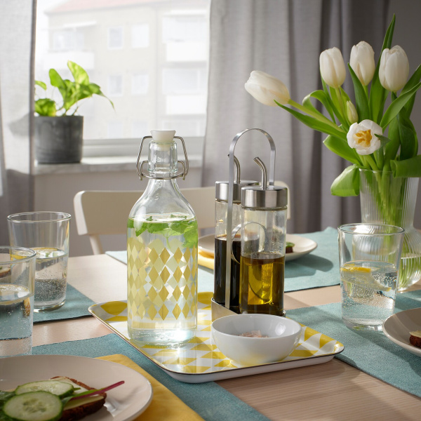 00542998 Бутылка с пробкой, прозрачное стекло/светло-желтый дизайн, 0,5 л