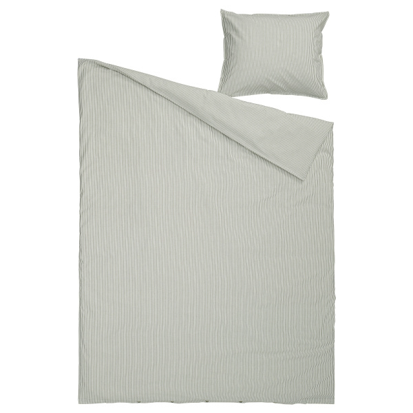 40611287 Пододеяльник и наволочка, бело-зеленый/полоска, 150x200 / 50x60 см