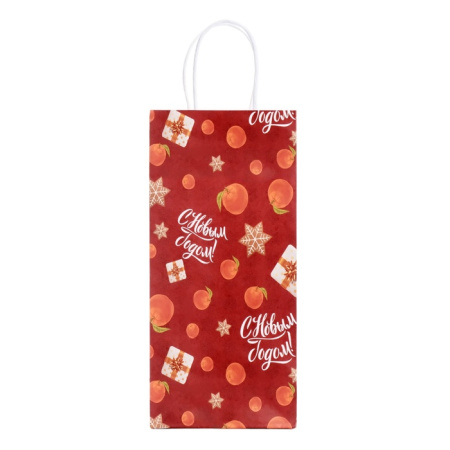 9541192 Пакет подарочный новогодний под бутылку, упаковка "С Новым годом!", 14 х 8 х 32 см