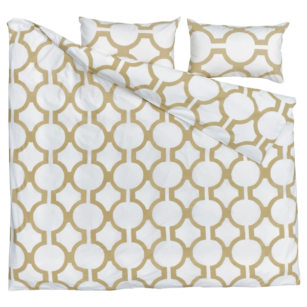 20500718 Пододеяльник и 2 наволочки, белый/светлый бежево-зеленый, 200x200/50x70 см