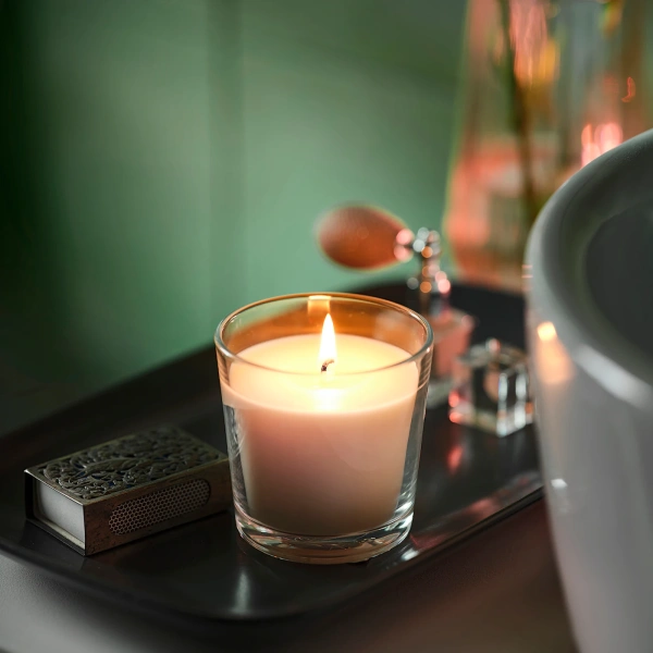 80512407 Ароматическая свеча в стакане, Агаровое дерево/светло-бежевый, 7.5 см