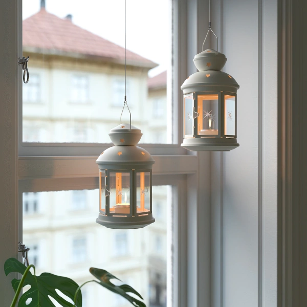 40371701 Фонарь для греющей свечи, д/дома/улицы белый, 21 см