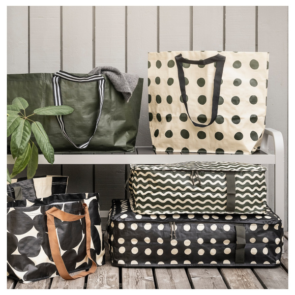 90534649 Сумка для хранения одежды/белья, черный/кремовый узор в горошек, 69x51x19 см