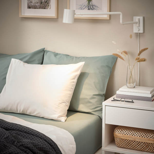 60549633 Простыня натяжная, серо-зеленый, 160x200 см