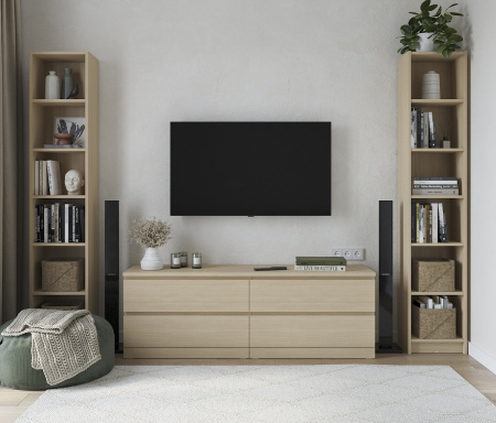 00289 Комод / тумба, 4 ящика, шпон дуб беленый, 160x54x40 см