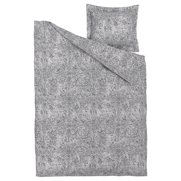 10493313 Пододеяльник и наволочка, белый/серый, 150x200/50x60 см