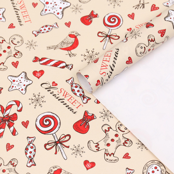 7078370 Бумага упаковочная глянцевая "Рождественская конфета", 70 х100 см, 1 лист