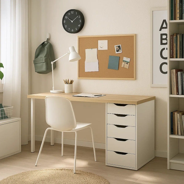 00906 Стол письменный, дуб беленый/белый, 2/5T, 140x75x55 см