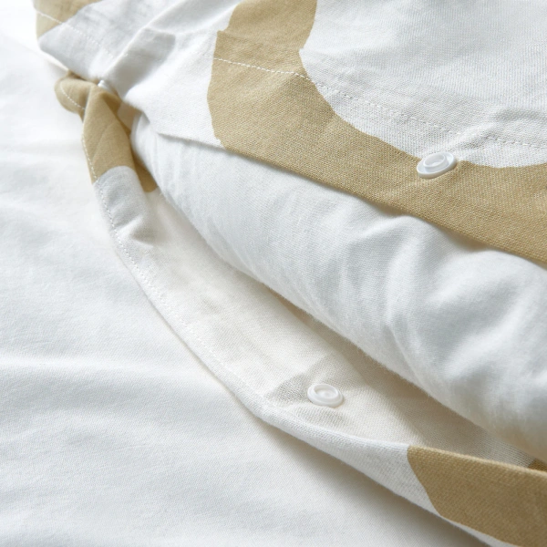 20500718 Пододеяльник и 2 наволочки, белый/светлый бежево-зеленый, 200x200/50x70 см