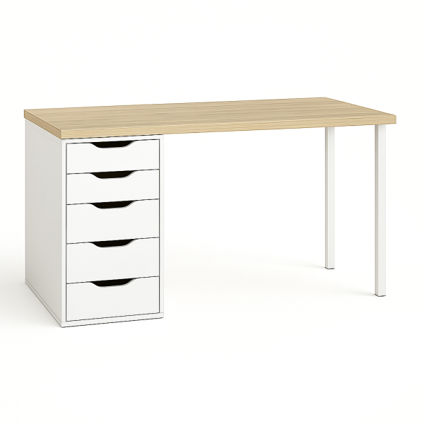00906 Стол письменный, дуб беленый/белый, 2/5T, 140x75x55 см