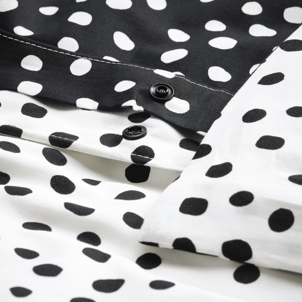 10591182 Пододеяльник и наволочка, черно-белый/в горошек, 150x200 / 50x60 см