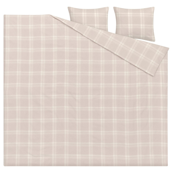 70548077 Пододеяльник и 2 наволочки бежевый/клетка, 200x200/50x60 см
