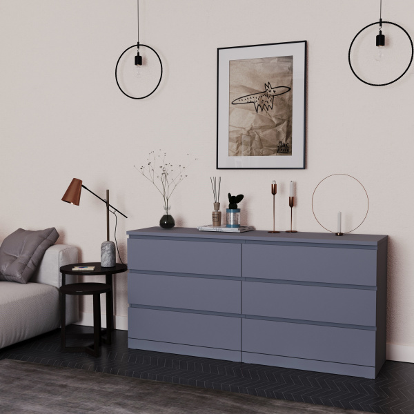 01088 Комод / тумба, 6 ящиков, серый, 160x77x40 см