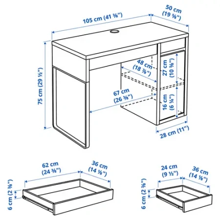 02375 Стол письменный, белый, 105x75x50 см