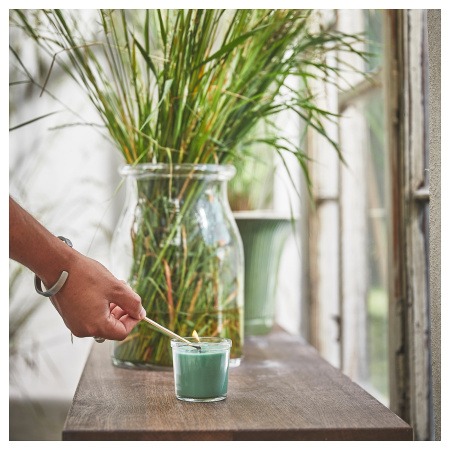 80502366 Ароматическая свеча в стакане, Свежая трава/светло-зеленый, 20 ч