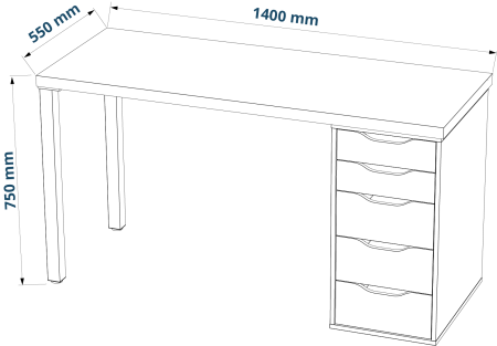 00456 Стол письменный, белый, 2/5T, 140x75x55 см