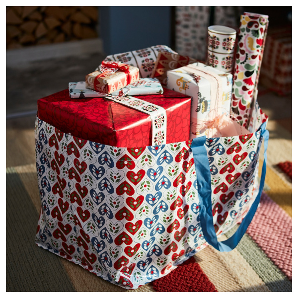 10530570 Сумка, большая, синий/красный узор в виде сердца, 55x37x35 см/71 л