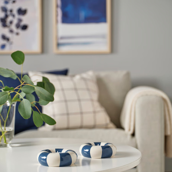 50591929 Подсвечник для греющей свечи, темно-синий/белый, 4 см