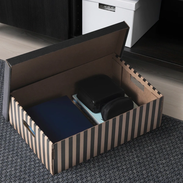 40430263 Коробка с крышкой, черный/естест, 56x37x18 см, 2 шт.