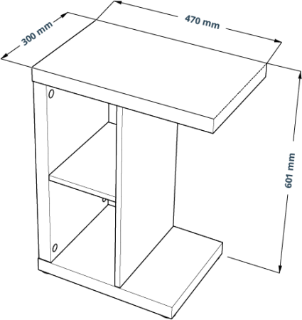 00845 Приставной стол, дуб беленый, 47x60x30 см