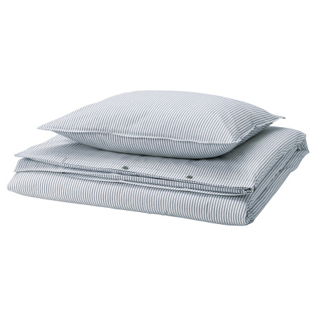 80612195 Пододеяльник и наволочка, бело-голубой/полоска, 150x200 / 50x60 см