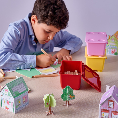 90604114 Контейнер с крышкой, красный/розовый/желтый, 17x10 см, 3 шт