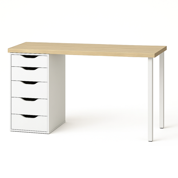 00906 Стол письменный, дуб беленый/белый, 2/5T, 140x75x55 см