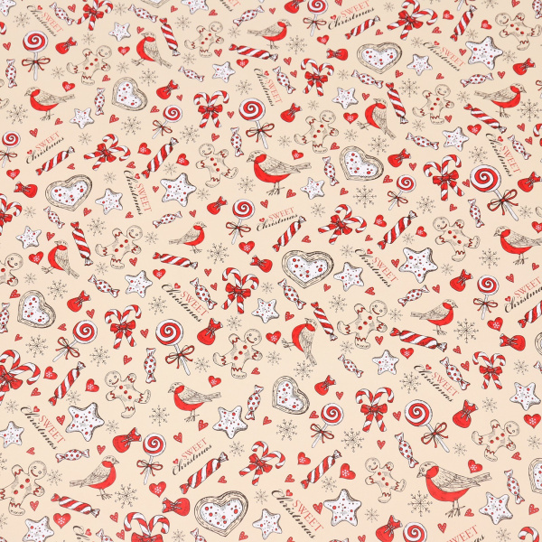 7078370 Бумага упаковочная глянцевая "Рождественская конфета", 70 х100 см, 1 лист