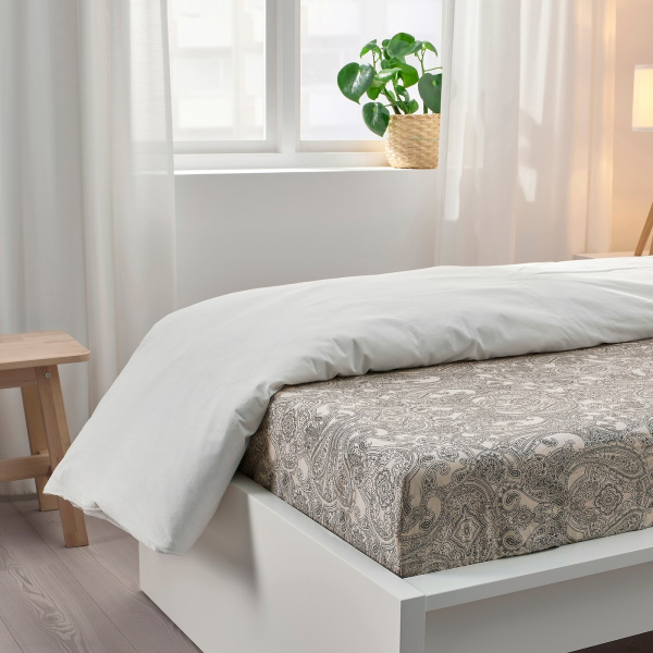 20501464 Простыня натяжная, бежевый/темно-серый, 90x200 см