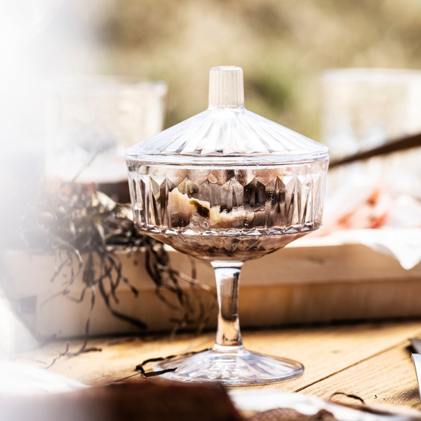 80473321 Миска с крышкой, прозрачное стекло/с рисунком, 10 см