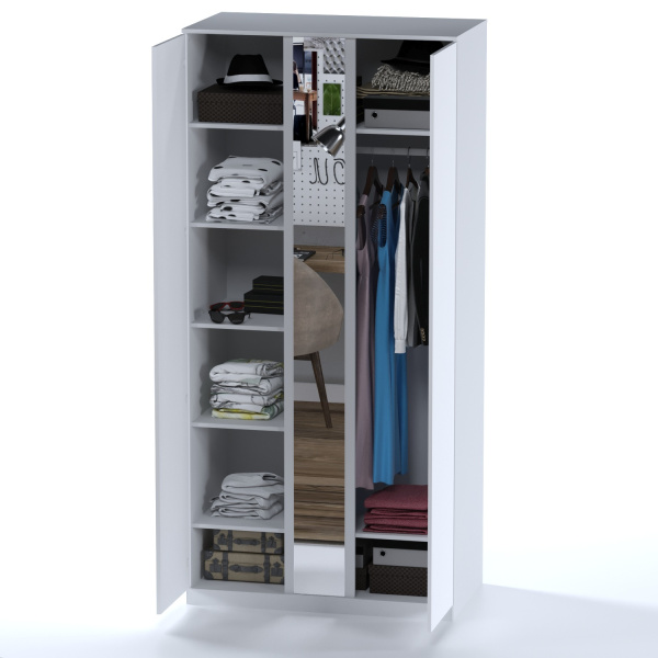 01194 Шкаф распашной с зеркалом, 222х105х57 см