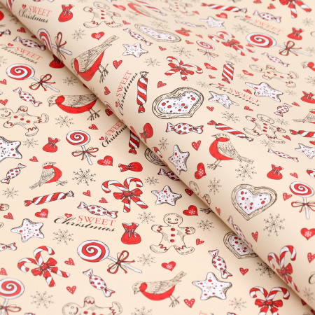 7078370 Бумага упаковочная глянцевая "Рождественская конфета", 70 х100 см, 1 лист