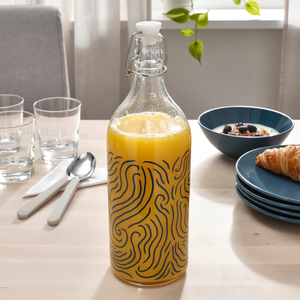 20515418 Бутылка с пробкой, с рисунком/синий, 1 л