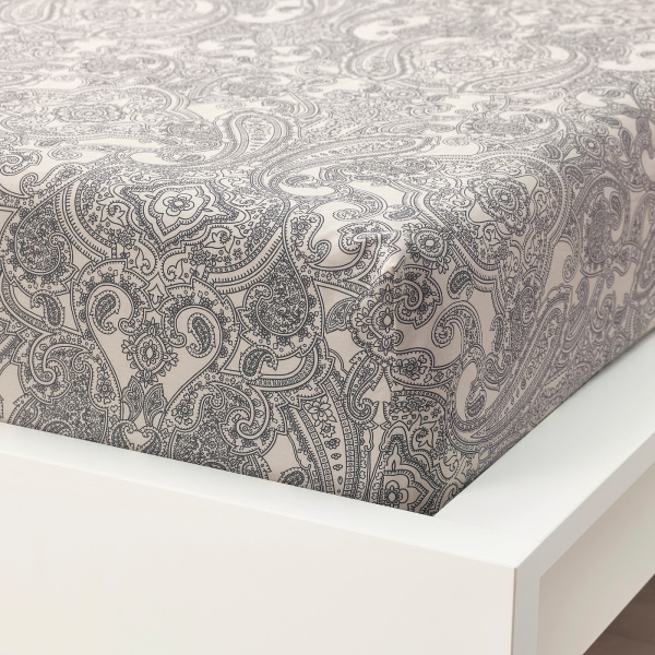 20501464 Простыня натяжная, бежевый/темно-серый, 90x200 см