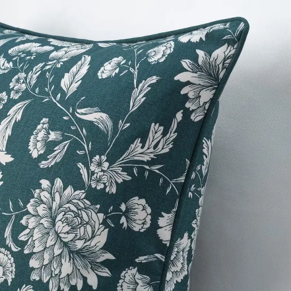 00472523 Чехол на подушку,  синий/белый/с цветочным орнаментом, 50x50 см