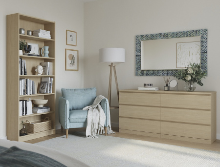 00319 Комод / тумба, 6 ящиков, шпон дуб беленый, 160x77x40 см