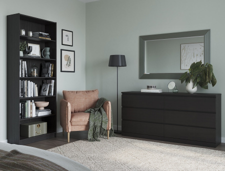 00302 Комод / тумба, 6 ящиков, шпон ясень черный, 160x77x40 см