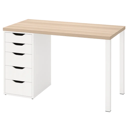 00883 Стол письменный, белый/дуб беленый, 1/5T, 120x75x55 см