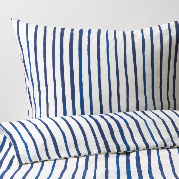 30426959 Пододеяльник и наволочка, в полоску/синий белый, 150x200/50x70 см