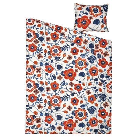 50614025 Пододеяльник и наволочка, белый, с разноцветным/цветочным узором, 150x200 / 50x60 см