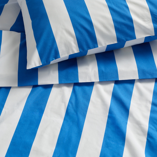 20578991 Пододеяльник и 2 наволочки, синий / белый / полоска, 200x200 / 50x60 см