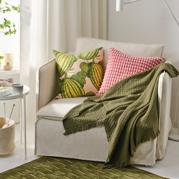 90530788 Плед, зелено-желтый, 130x170 см