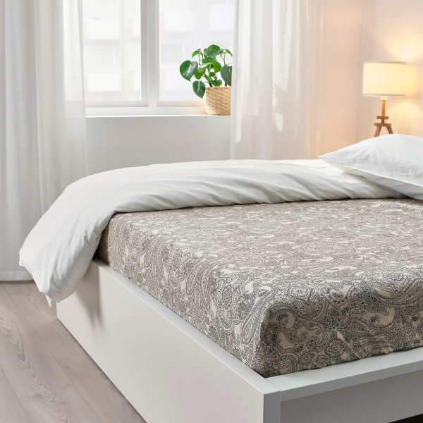 40501458 Простыня натяжная, бежевый/темно-серый, 180x200 см