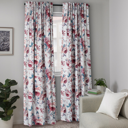 20536717 Гардины, блокирующие свет, 2 шт., белый/цветочный орнамент, 145x300 см