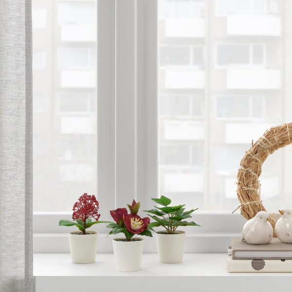 30496631 Искусственное растение в горшке,3шт, д/дома/улицы зеленый/красный, 6 см