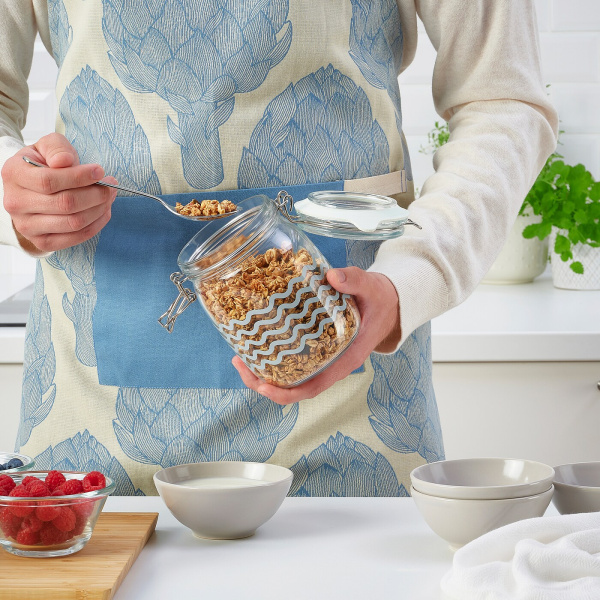 20543039 Банка с крышкой, прозрачное стекло/бледно-голубой узор, 1 л