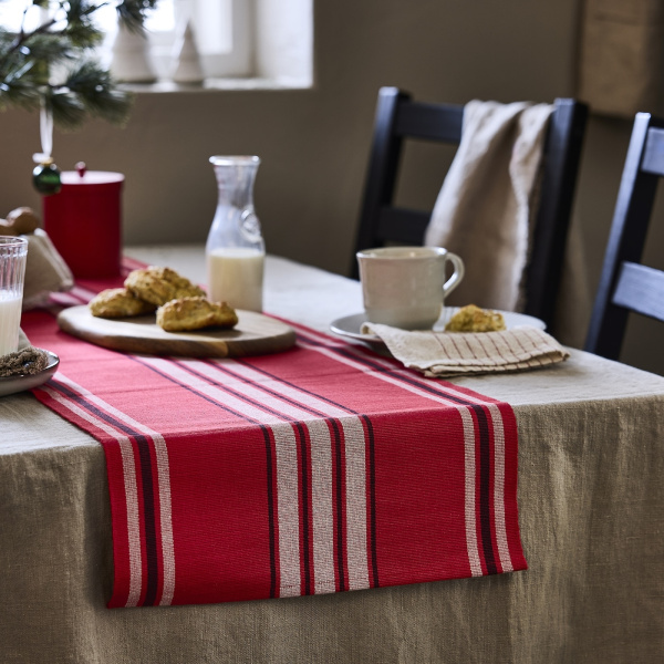 30581158 Дорожка для стола, узор полоски / красный, 35x130 см